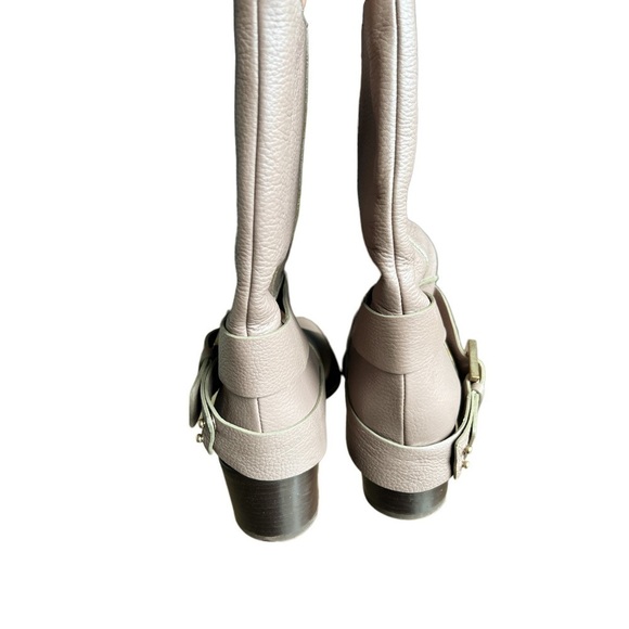 CHLOÉ Leather Mid Calf Ankle Gold Buckle Bikercore Riding Boots Taupe 36.5 - Picture 8 of 8